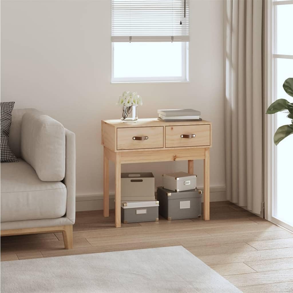 SXZenSpace Console Table 76.5x40x75 cm Solid Pine Wood Hallway Sofa Side with 2 Drawers Rustic Brown Storage Occasional Couch Accent Desk for Living Room Corridor Bedroom