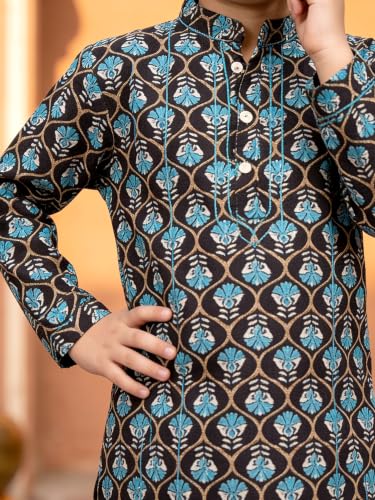 Image of KiddoPanti Boys 100% Cotton Ethnic Motif Printed Short Length Kurta