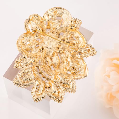 Image of LAXPICOL Big Large Women's Vintage Austrian Crystal Elegant Flower Teardrop Brooch Gold Tone