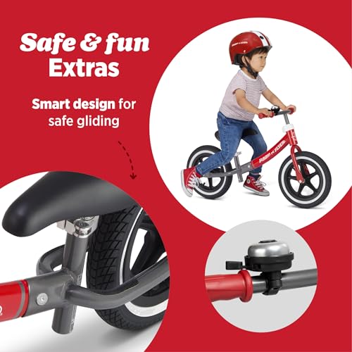 Image of Radio Flyer Air Ride Balance Bike, Red, For Kids Ages 1.5-5, Pedal Free for Quick Learning, Rubber Air Tires, Adjustable Seat, Foot Rest, Ringing Bell, Kid & Toddler Balance Bikes (Amazon Exclusive)