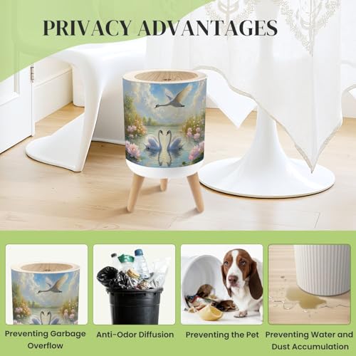 Pequeña caneca de basura redonda con tapa y patas 7L miniatura 4