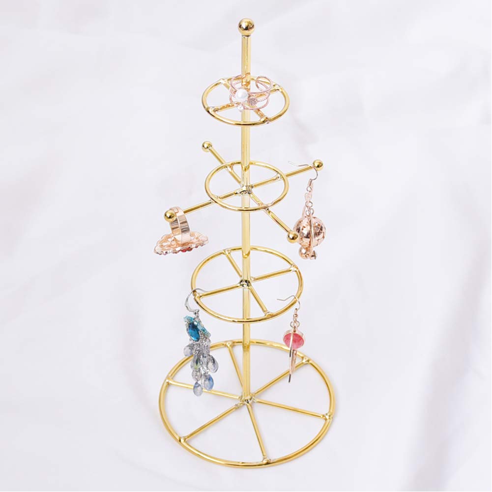 Expositor de Joyas para Pendientes, Anillos y Colgantes chapados en Oro de Metal.
