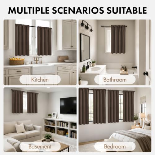 Image of MIULEE Chocolate Brown Blackout Bedroom Curtains 54 Inches Long 4 Panels | Solid Light Blocking Drapes, Room Thermal Insulation, Privacy Window Treatment Curtains,Top and Bottom Rod Pocket