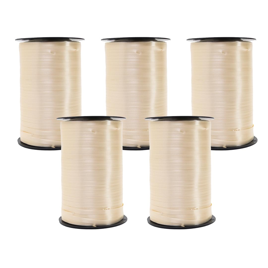 Ivory Curling Ribbon 500m (546 Yards) - Pack of 5 Reels - 5mm Balloon Ribbon for Gift Wrapping, Balloon Decorating, Present Bows, Party Decorations, Floristry & Crafts