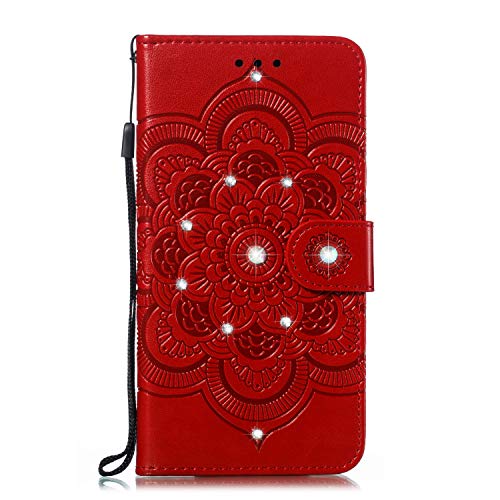 Coque Galaxy Note 10 Plus,Portefeuille Etui Housse pour Samsung Galaxy Note 10 Plus Coque Paillette Diamnt Gaufrage Fleur de mandala PU Cuir Flip Wallet Étui pour Galaxy Note 10 Plus,LD Diamond Red Cover