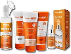 Kit Skincare Vitamina C Sabonete+Esfoliante+Gel Hidratante+Serum Clareador+Mousse Micelar Limpeza Facial anti manchas 150ml