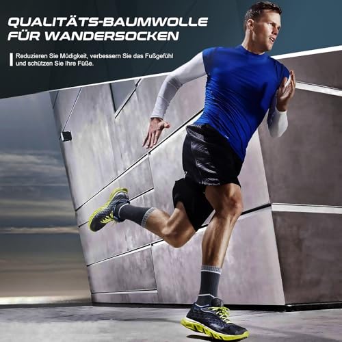 inaWarm Socken Herren 43-46 37-42 47-50,Wandersocken Atmungsaktive Baumwolle Sportsocken Gepolsterte Laufsocken,Trekkingsocken Sneaker Socken 5 Paar Arbeitssocken