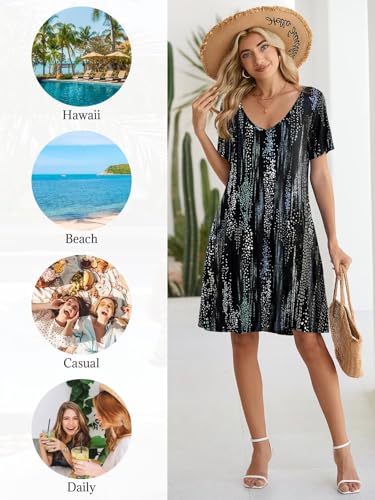 Image of BELAROI Women Casual Summer Dresses Loose Tshirt Beach Sundress V Neck Plus Size Swing Tunic Pockets