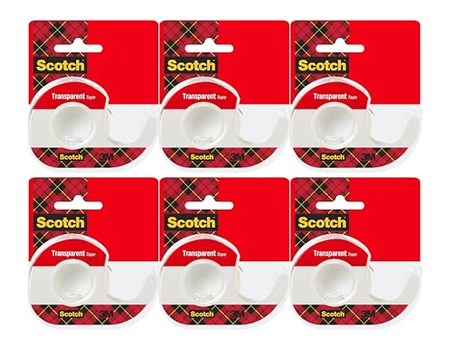 Scotch(R) Transparent Tape in Dispenser, 1/2in. x 450in, Clear, 6 Pack