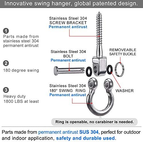Besthouse Set of 2 Permanent Antirust Stainless Steel 304 Screw Bracket Heavy Duty Swing Hanger 800KG Capacity, Indoor Outdoor Playground Yoga Hammock Chair Sandbag Punching Bag, Hardware Swing Sets