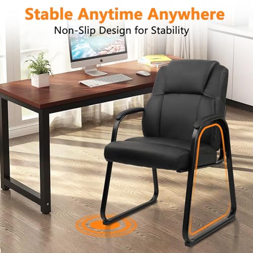 Image of CLATINA Leather Guest Chair with Padded Arm Rest for Reception Meeting Conference and Waiting Room Side Office Home Black with Sled Base 8 Pack