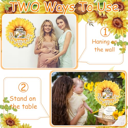 Image of Wenqik 63 Pcs Sunflower Baby Shower Guest Book Alternatives Set Baby Shower Decorations with Photo Frame Sonogram Frame Keepsake 60 Wood Slices Guest Book for Birthday