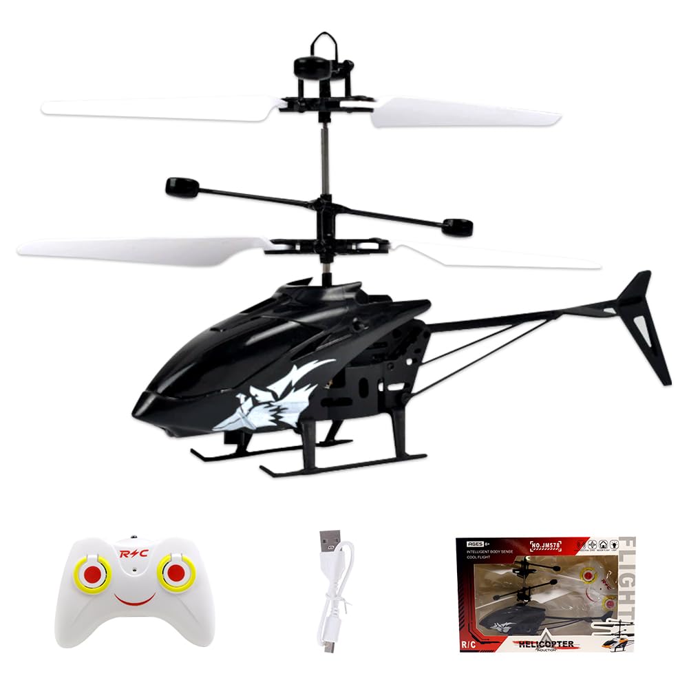WFKKMEQ RC Helicopter, Remote Control Helicopters, Aircraft Model Helicopters, One Key Take Off and Landing, Easy to Fly Indoor and Outdoor Radio RC Flying Birthday Presents(Black)