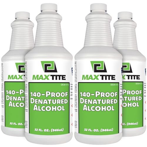 140-Proof (70%) Denatured Alcohol - 32 fl oz, 4 Pack (1 Gallon Total) - for Industrial, DIY, or Professional Use - Solvent, Cleaner, Additive - Made in USA