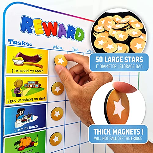 Large Magnetic Reward Chart For Kids - 127 Pre-Written Stickers (Including Potty Training) + 30 Customizable Chores - Behavior, Responsibility & Incentive Routine Star Chart For Fridge (1 Kid Version) #TOP5