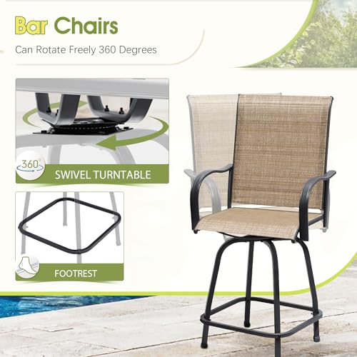 Devoko Patio Swivel Bar Set 3 Pieces | Patio High Top Bar Table and Stools Chairs Set Textilene Sling Fabric Outdoor Bar Stools Set of 2 for Garden, Balcony