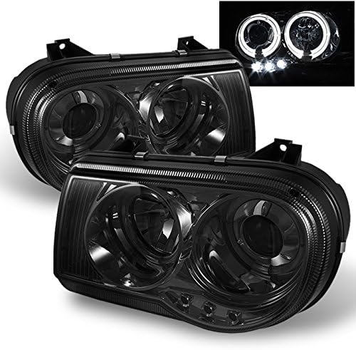 AKKON For Chrysler 300C Sedan Halogen Type Smoked Smoke Dual Halo Rings Design Projector Headlights Lamps Pair