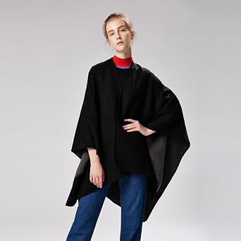 Women Poncho Cape Knitted Shawl Poncho Shawl Scarf Faux Cashmere Reversible Oversized Warm Blanket Wraps Shawl Wraps Cardigans Open Front Scarf Coat for Spring Autumn Winter