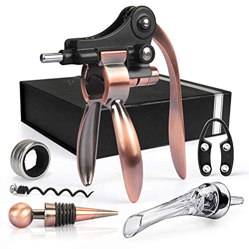 Yobansa - Juego de accesorios para vino (abrebotellas, tapón de vino, boquilla para vino y cortador de láminas)