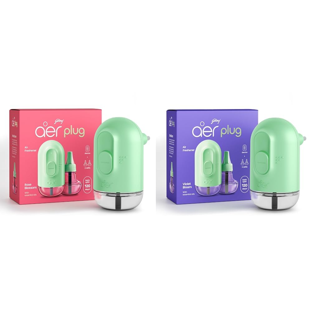 Godrej aer Plug Electric Air Freshener (Machine + 2 Refills (25ml each) | Rose Blossom | Lasts up to 120 days & Plug Electric Air Freshener (Machine + 2 Refills (25ml each) | Violet Bloom-image-15