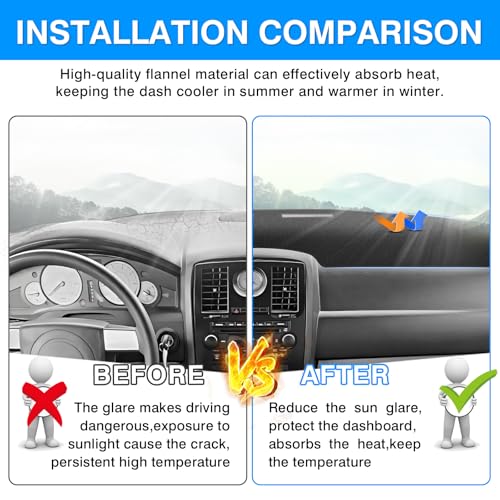 Image of Autorder Dashboard Cover Mat for Chrysler 300 300C 2005-2010 Accessories Dash Cover Upgrade Flannel Dash Mat Sunshade Glare UV Rays Protector
