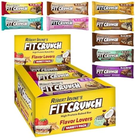 Fit Crunch Snack Size Protein Bars Fitcrunch, 6 Layer Baked Bar, 3G Sugar, Gluten Free and Soft Cake Core (9 Pieces, Flavor Lovers)