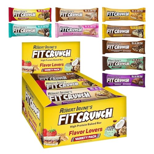 FITCRUNCH Snack Size Protein Bars, 6-Layer Baked Bar, 3g of Sugar, Gluten Free & Soft Cake Core (9 Count, Flavor Lovers)