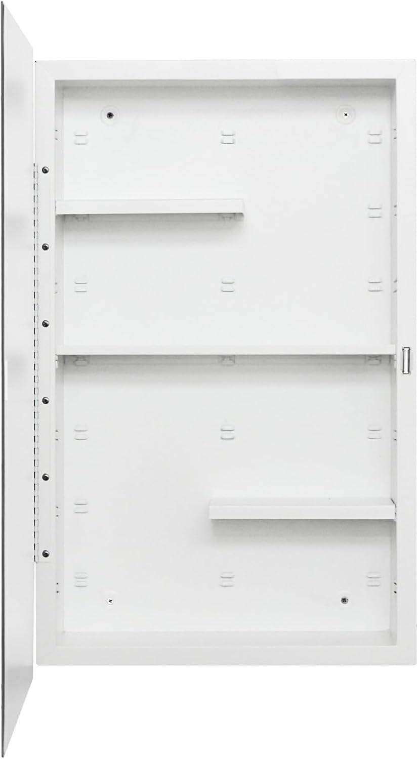 Fundin White Medicine Cabinet Recessed or Surface Mount, Bathroom Medicine Cabinet with 16 x 26 Beveled Mirror and Adjustable Staggered Shelves