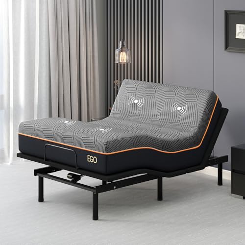 Image of EGOHOME Massage Adjustable Bed Frame Full and 12 inch Memory Foam Mattress