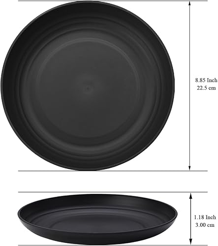 Miniatura 2 de Berglander Juego de 12 platos de plástico negro de 9 pulgadas, reutilizables y resistentes, irrompibles, platos para ensalada, cuencos para pasta,