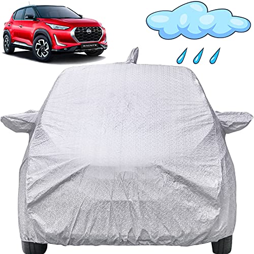 Image of Autofact Waterproof Car Body Cover Compatible with Nissan Magnite (2020 to 2021) with Mirror and Antenna Pockets (Shinning Silver)