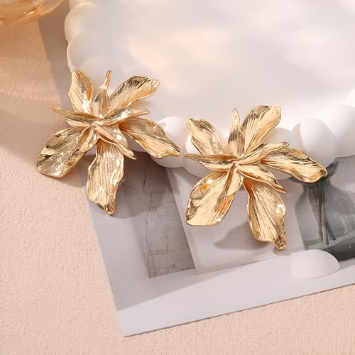 Large Gold Flower Earrings for Women Trendy Statement Earrings Big Floral Dangle Earrings Boho Earrings4