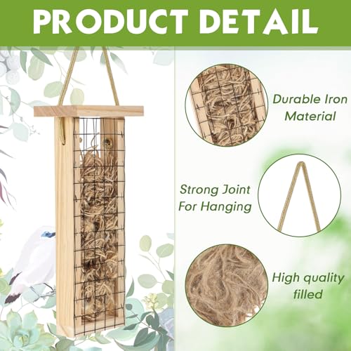 Image of Menkxi 2 Pcs Bird Nesting Material, Hummingbird Nest, Natural Nesting Fiber Cotton, Refillable Nestings Accessories for Wild Bird, Enjoy Birds Gardening Outside, Garden Decoration Gifts (Grid Style)