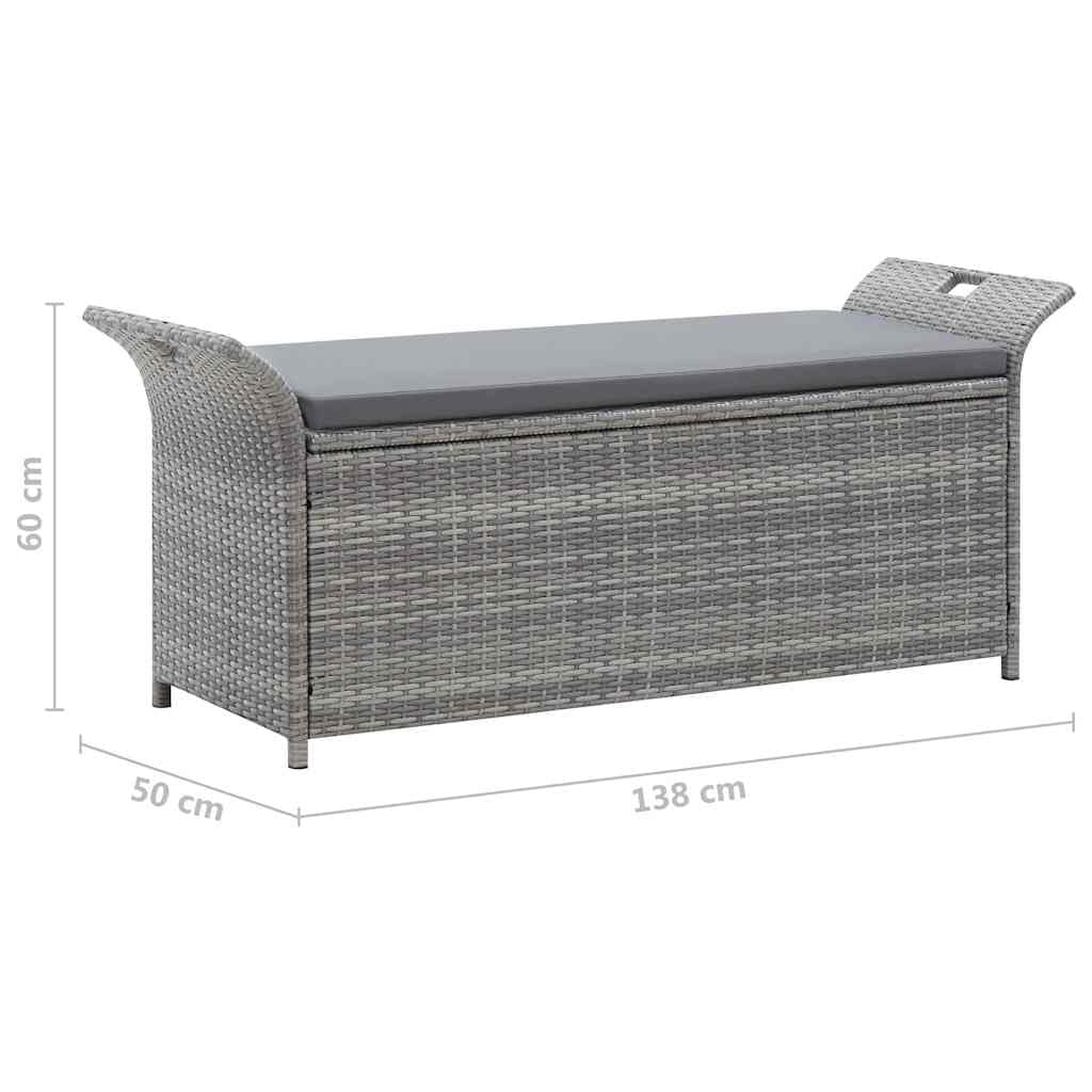 vidaXL Truhenbank mit Auflage Gartenbank Gartentruhe Kissentruhe Kissenbox Sitzbank Rattanbank Bank Box Auflagenbox Grau 138cm Poly Rattan