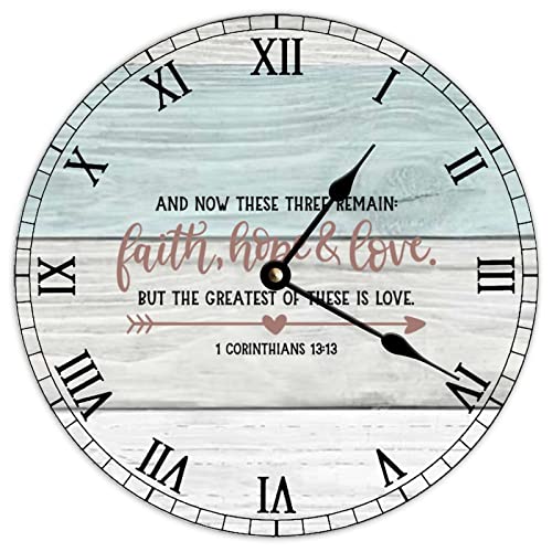 ArogGeld Faith Hope and Love Wall Clock Arrow Bible Verse Wooden Decorative 12 Inch Round Silent Non-Ticking Battery Operated Clocks Easy to Read for Kitchen Living Room Works qkfy24xgpbgq