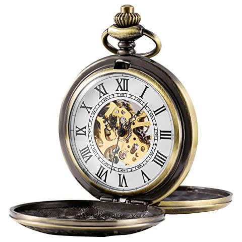 TREEWETO Reloj de bolsillo mecánico de esqueleto para hombre Cover