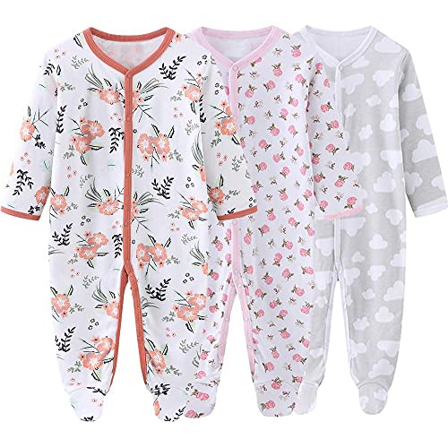 Image of Newborn Baby Boy Girl Organic Cotton Bodysuit Long Sleeve Jumpsuit 3-Pack Outfits Clothes,0-24Months