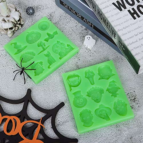 Whaline 2Pcs Halloween Theme Fondant Molds Halloween Spider Pumpkin Eyeball Clown Vampire Pattern Silicone Candy Moulds For Halloween Party Cupcake Topper Decorating Sugar Craft Gum Paste Resin Clay #TOP4