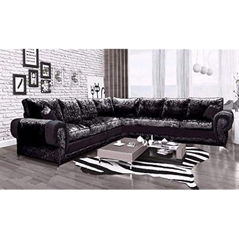 Huge Sale New Black/Silver Or Black Crushed Velvet Sofas - Large Corner Sofa Couch- Soft velvet fabric settee - Sofa Suite - Corner Sofas for living room UK Mainland (Black) Cover