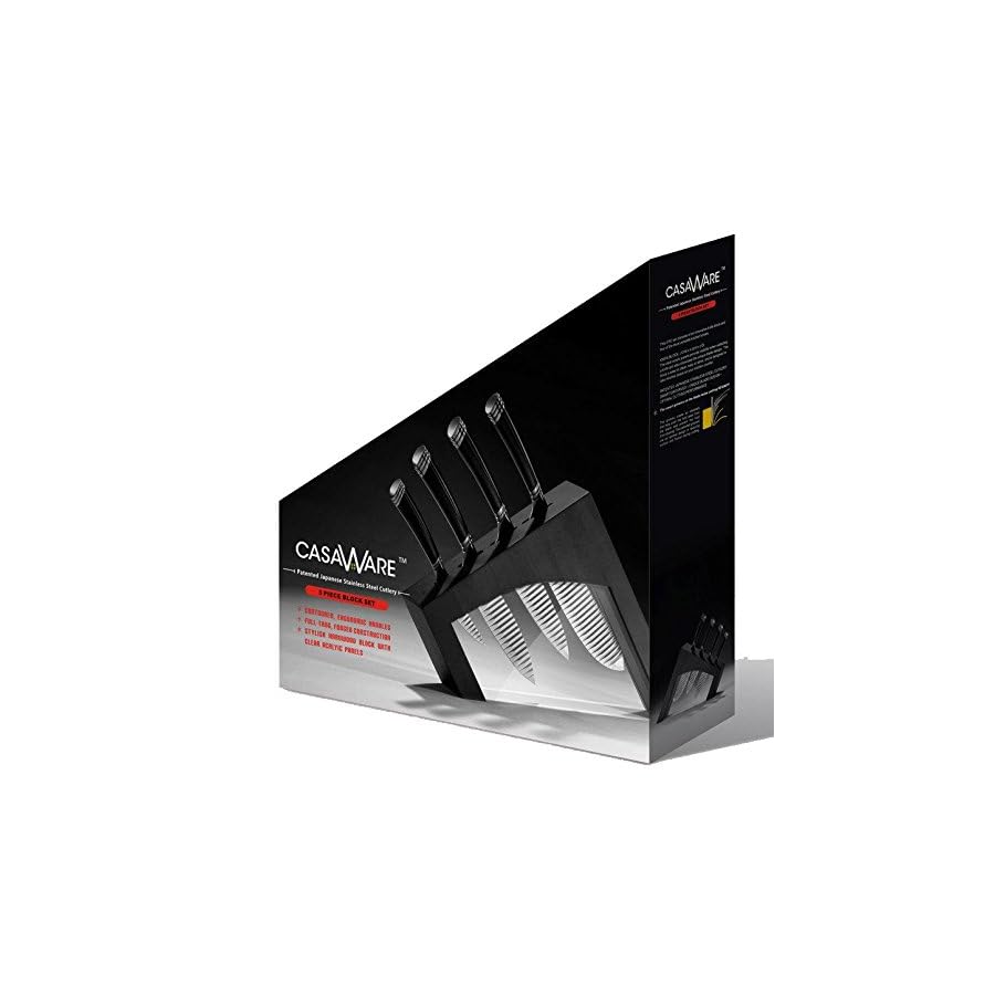 Casaware-5pc-Knife-Block-Set-All-Purpose-Chef-Serrated-Utility-Paring-Knife-Block-Black Casaware 5pc Knife Block Set (All Purpose, Chef, Serrated Utility, Paring, Knife Block) (Black)