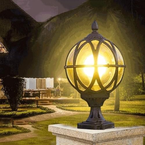 Genérico Lámpara de pared Lámpara de columna exterior Lámpara de pilar impermeable Lámpara de poste de globo de vidrio de aluminio Accesorio de iluminación