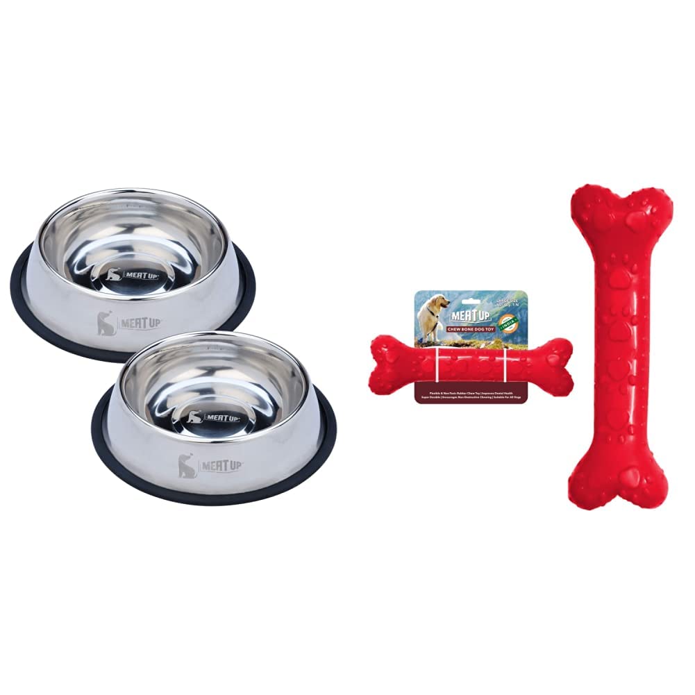 Meat Up Stainless Steel Dog Feeding Bowl - 850 Ml (Buy 1 Get 1 Free) & Non-Toxic Rubber Dog Chew Bone Toy, Puppy/Dog Teething Toy (Large) - 8.5 Inches, 1 Piece (B0BP59GF86) Amazon Price History, Amazon Price Tracker