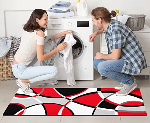 Red Grey Black White Abstract Art Kitchen Rugs And Mats Set Of 2 Anti-Fatigue Cushioned Kitchen Floor Mat Non-Slip Backing Washable Kitchen Rugs Set For Home Office Laundry #TOP6