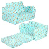 MOMCAYWEX Cute Giraffe Kids Sofa, 2-in-1 Kids Couch Fold Out, Convertible Sofa to Bed for Girls and Boys, MOMC-2IN1-TPR-CJL