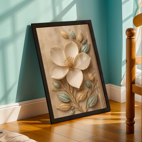 Image of NoWorries Floral Botanical Wall Painting with Frame | Premium Textured Flower & Leaf Artwork, Pastel Nature Wall Decor Framed for Living Room Bedroom Office and Home Decoration (Art-14,13x19inch)