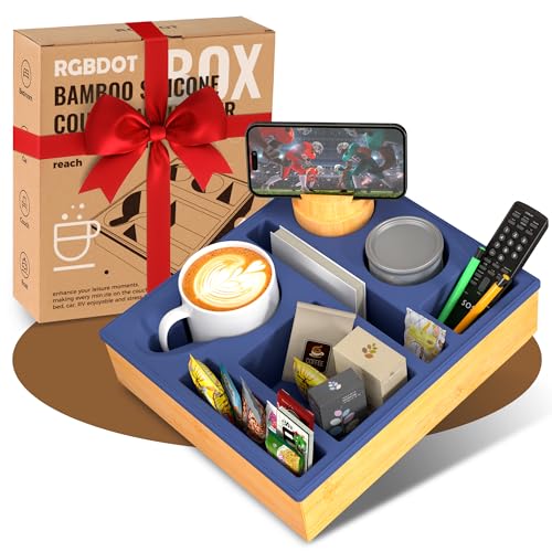 Couch bar Snack box Silikon sofatablett mit 360 Grad Drehbar Handyhalter beistelltisch mit Holz Sofatablett für Sofa, kino Deko… – Ansicht 1