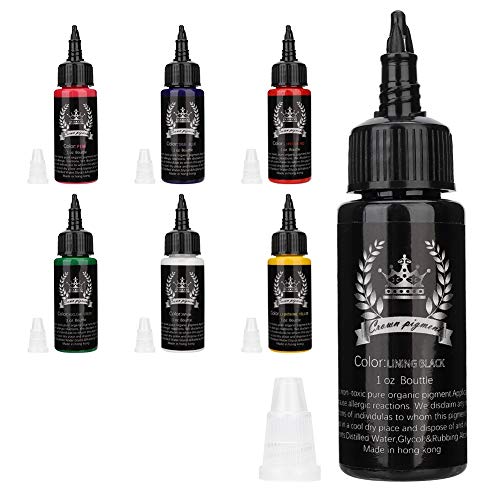 Tattoo Ink Set, 7 Bottles Long-lasting Pigment Ink Kit for Body Tattooing Supply, 30ml/Bottle (7 Corlors) - Thumbnail 6