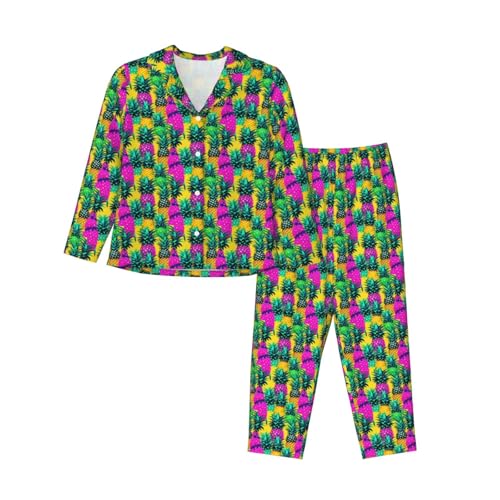 Pyjama long femme imprimé ananas pour vos soirées cocooning et nuits douces