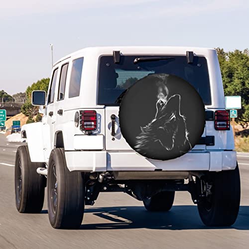 Image of Black 3D Wolf Spare Tire Cover Dust-Proof Wheel Tire Cover Fit Trailer, RV, SUV and Many Vehicle 14 Inch