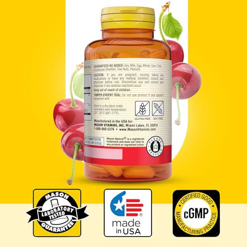 MASON NATURAL 1000mg Tart Cherry Extract with Standardized Turmeric, 60-Day Supply Capsules for Joint Support